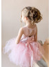 Blush Pink Ruffle Tulle 3D Flower Wedding Flower Girl Dress